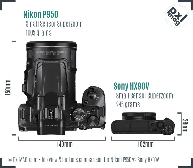 Nikon P950 vs Sony HX90V top view buttons comparison