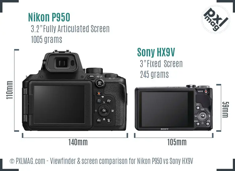 Nikon P950 vs Sony HX9V Screen and Viewfinder comparison
