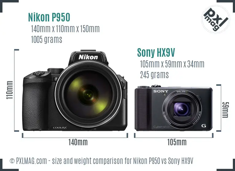 Nikon P950 vs Sony HX9V size comparison
