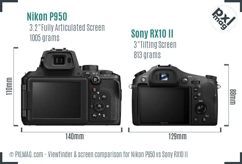 Nikon P950 vs Sony RX10 II Screen and Viewfinder comparison