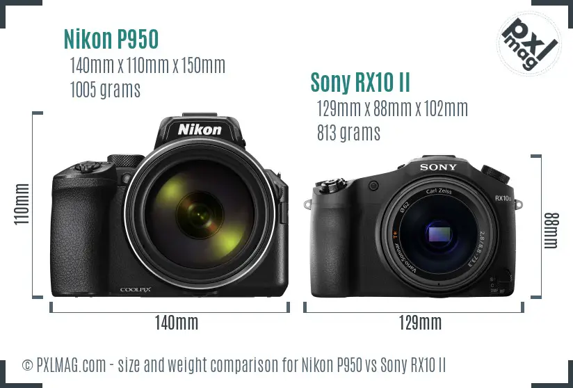 Nikon P950 vs Sony RX10 II size comparison