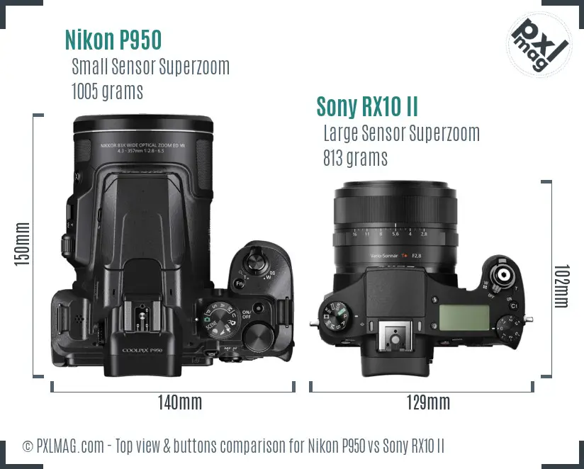 Nikon P950 vs Sony RX10 II top view buttons comparison