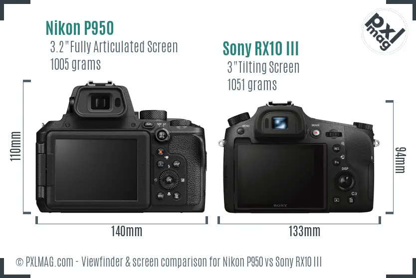 Nikon P950 vs Sony RX10 III Screen and Viewfinder comparison