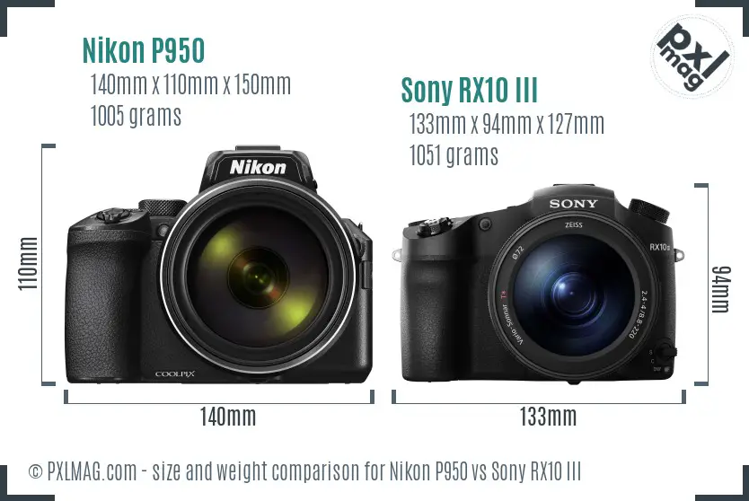 Nikon P950 vs Sony RX10 III size comparison