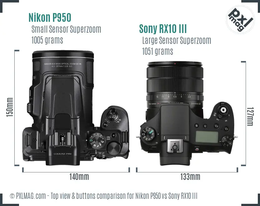Nikon P950 vs Sony RX10 III top view buttons comparison