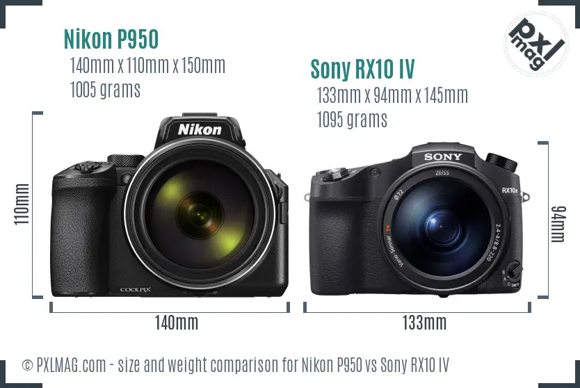 Nikon P950 vs Sony RX10 IV size comparison