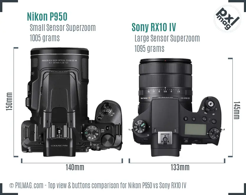 Nikon P950 vs Sony RX10 IV top view buttons comparison