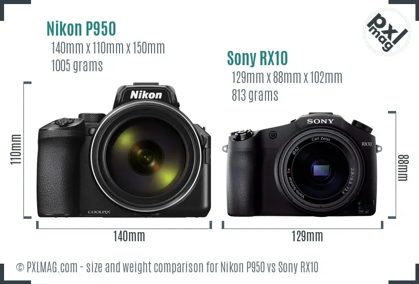 Nikon P950 vs Sony RX10 size comparison
