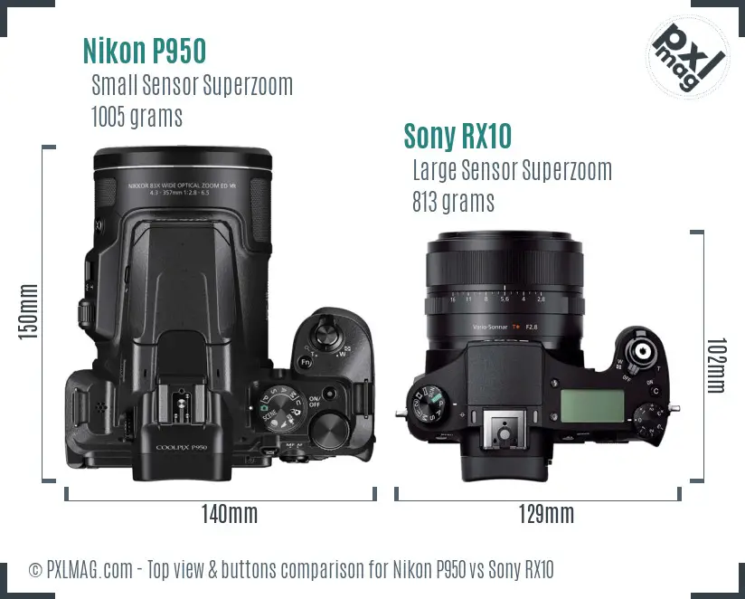 Nikon P950 vs Sony RX10 top view buttons comparison
