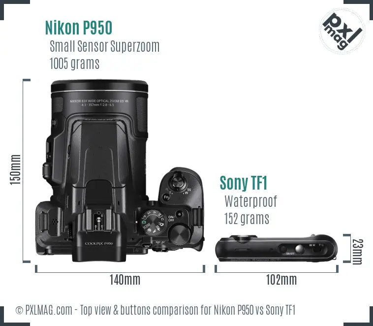 Nikon P950 vs Sony TF1 top view buttons comparison