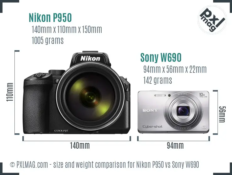 Nikon P950 vs Sony W690 size comparison