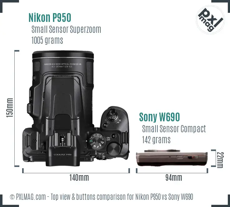 Nikon P950 vs Sony W690 top view buttons comparison