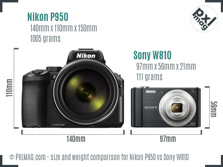 Nikon P950 vs Sony W810 size comparison