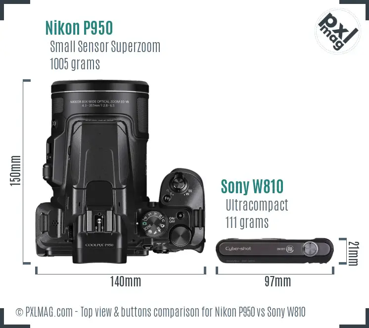 Nikon P950 vs Sony W810 top view buttons comparison