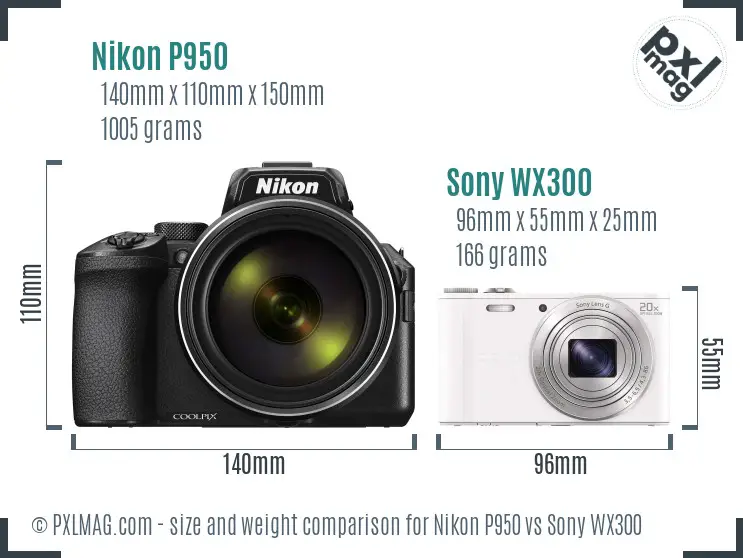 Nikon P950 vs Sony WX300 size comparison