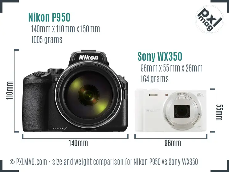 Nikon P950 vs Sony WX350 size comparison
