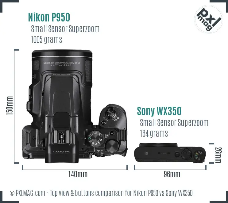 Nikon P950 vs Sony WX350 top view buttons comparison