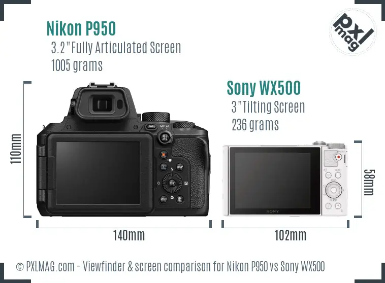 Nikon P950 vs Sony WX500 Screen and Viewfinder comparison