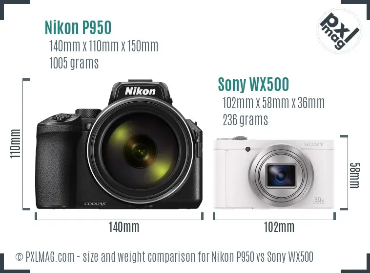 Nikon P950 vs Sony WX500 size comparison