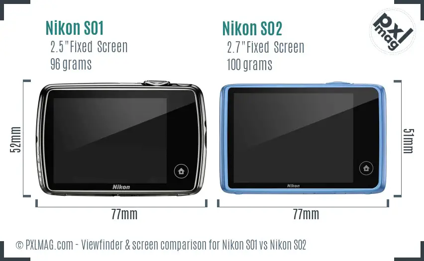 Nikon S01 vs Nikon S02 Screen and Viewfinder comparison