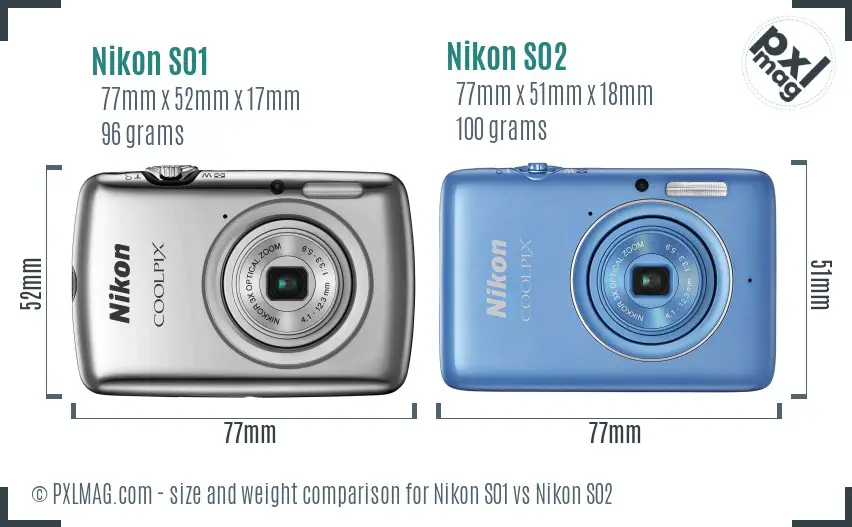 Nikon S01 vs Nikon S02 size comparison