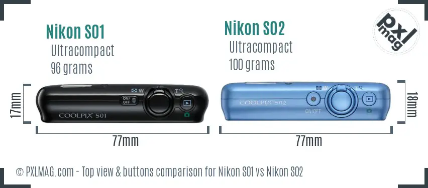 Nikon S01 vs Nikon S02 top view buttons comparison