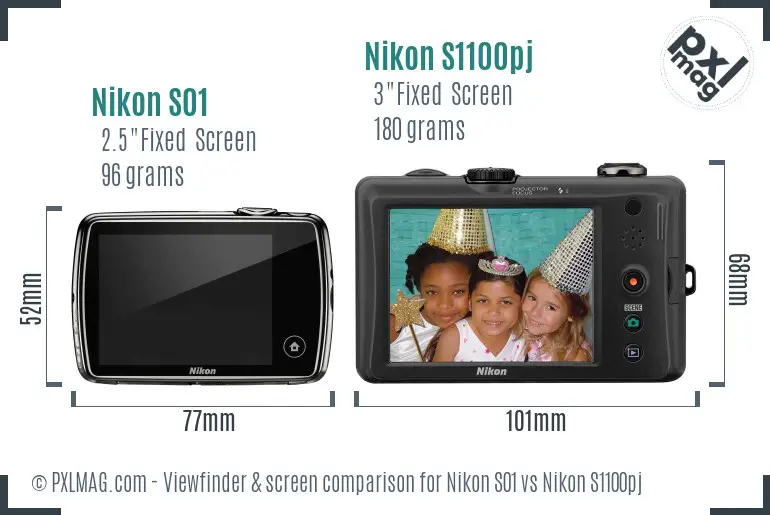 Nikon S01 vs Nikon S1100pj Screen and Viewfinder comparison