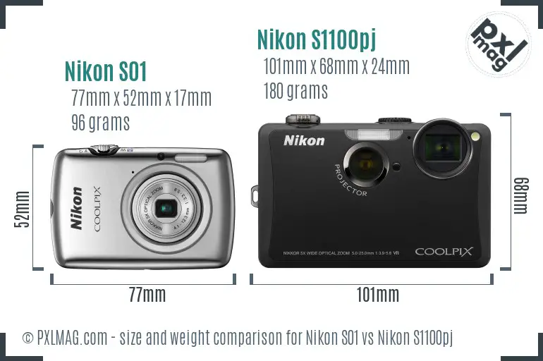 Nikon S01 vs Nikon S1100pj size comparison