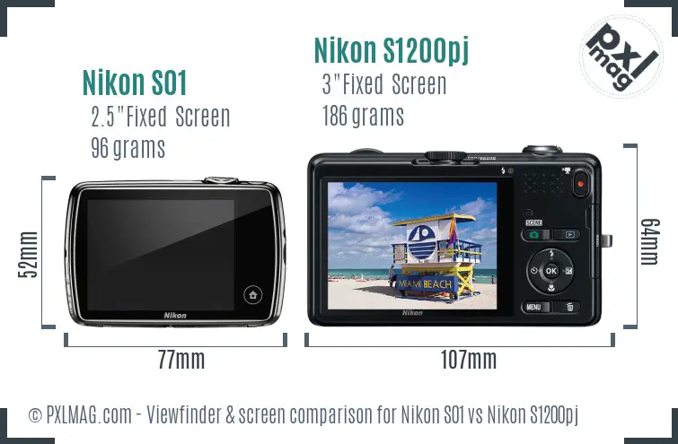 Nikon S01 vs Nikon S1200pj Screen and Viewfinder comparison