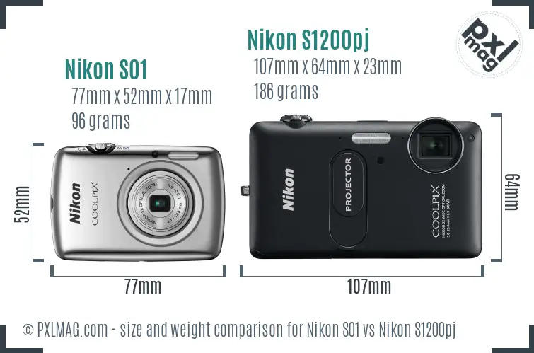 Nikon S01 vs Nikon S1200pj size comparison
