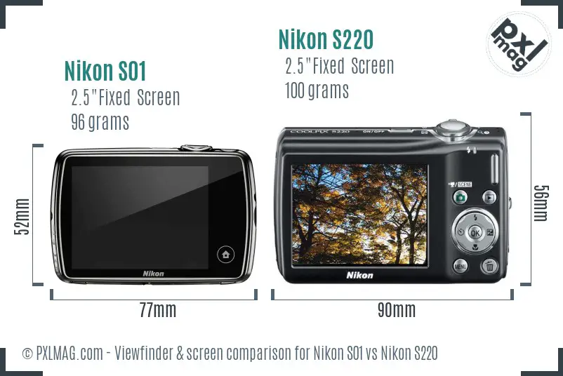 Nikon S01 vs Nikon S220 Screen and Viewfinder comparison