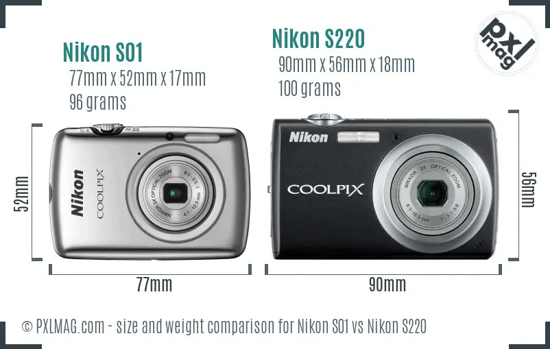 Nikon S01 vs Nikon S220 size comparison