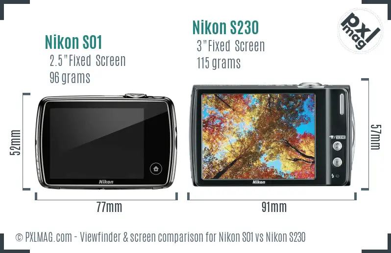 Nikon S01 vs Nikon S230 Screen and Viewfinder comparison