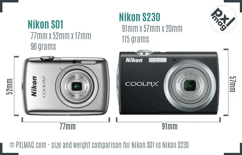 Nikon S01 vs Nikon S230 size comparison
