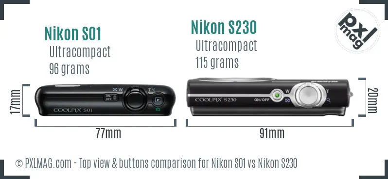 Nikon S01 vs Nikon S230 top view buttons comparison