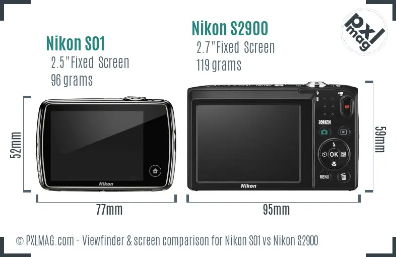 Nikon S01 vs Nikon S2900 Screen and Viewfinder comparison