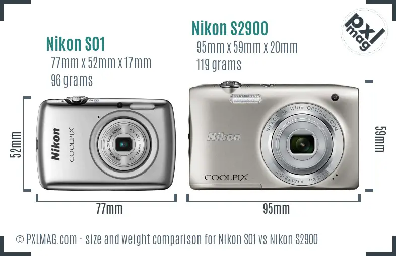 Nikon S01 vs Nikon S2900 size comparison