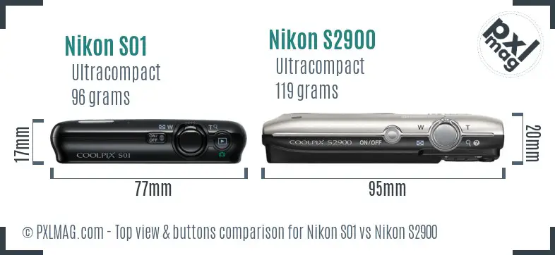 Nikon S01 vs Nikon S2900 top view buttons comparison