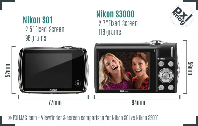Nikon S01 vs Nikon S3000 Screen and Viewfinder comparison
