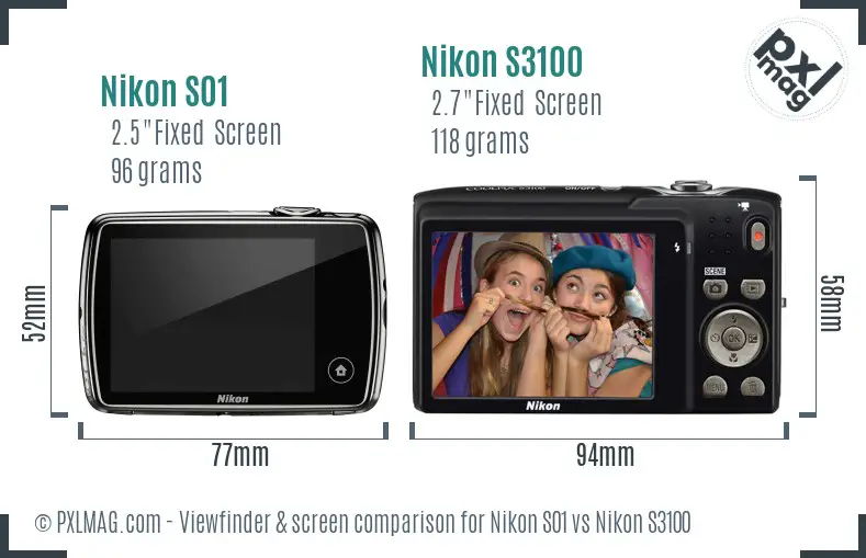 Nikon S01 vs Nikon S3100 Screen and Viewfinder comparison Nikon S01 vs Nikon S3100 Screen and Viewfinder comparison