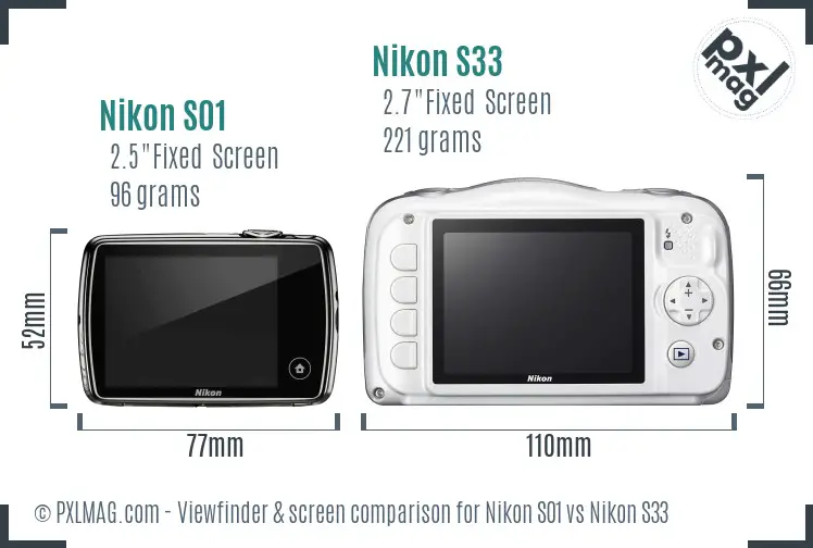 Nikon S01 vs Nikon S33 Screen and Viewfinder comparison