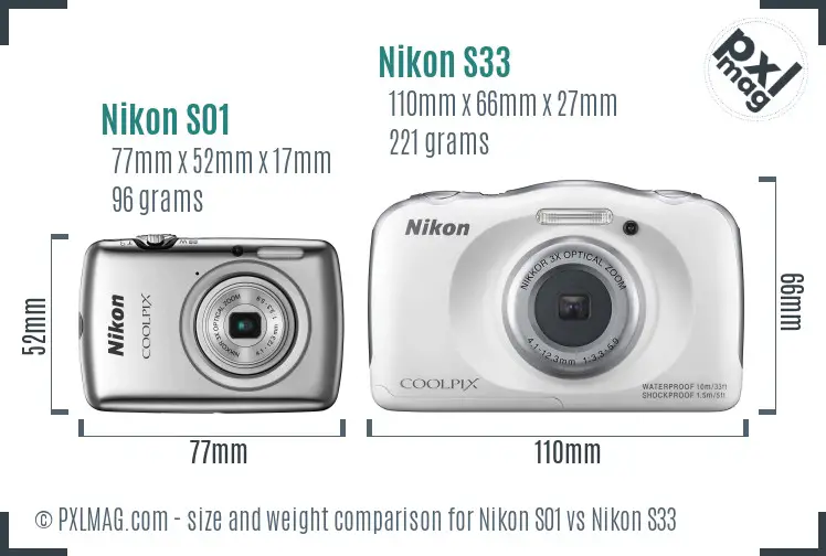 Nikon S01 vs Nikon S33 size comparison