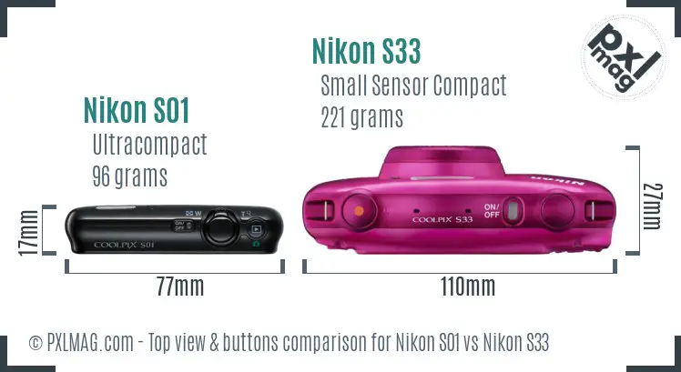 Nikon S01 vs Nikon S33 top view buttons comparison