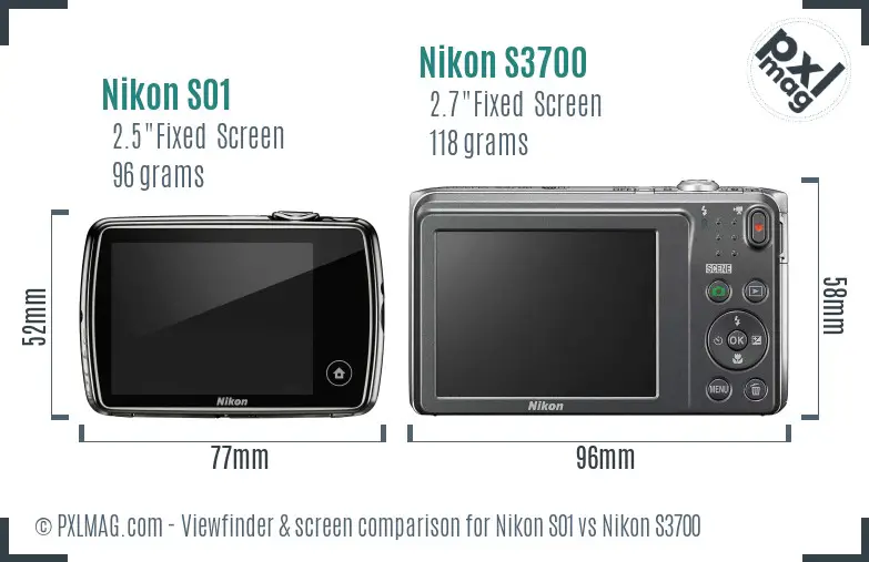 Nikon S01 vs Nikon S3700 Screen and Viewfinder comparison