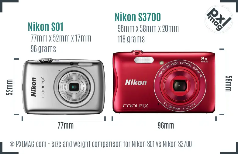 Nikon S01 vs Nikon S3700 size comparison