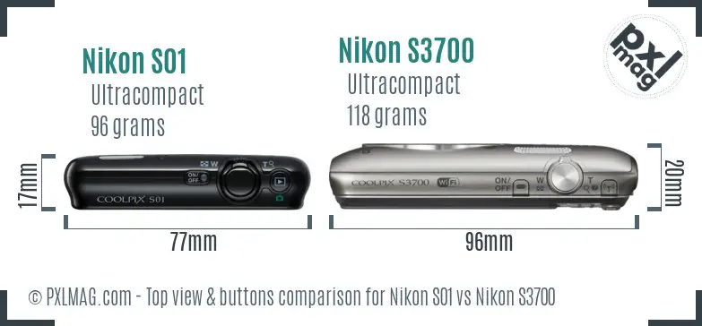 Nikon S01 vs Nikon S3700 top view buttons comparison