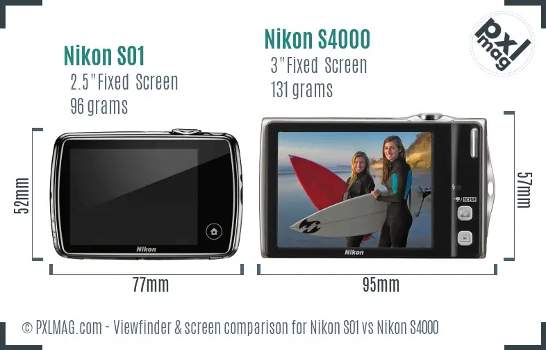 Nikon S01 vs Nikon S4000 Screen and Viewfinder comparison