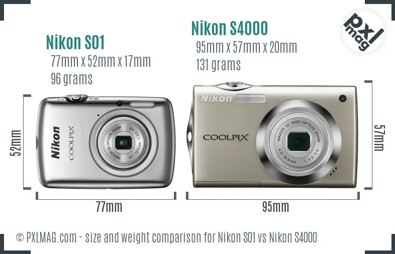 Nikon S01 vs Nikon S4000 size comparison