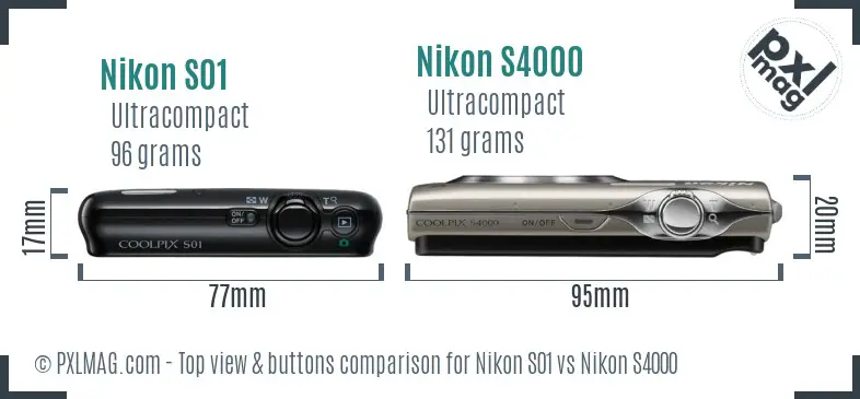 Nikon S01 vs Nikon S4000 top view buttons comparison