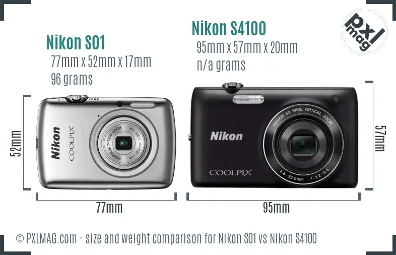 Nikon S01 vs Nikon S4100 size comparison Nikon S01 vs Nikon S4100 size comparison